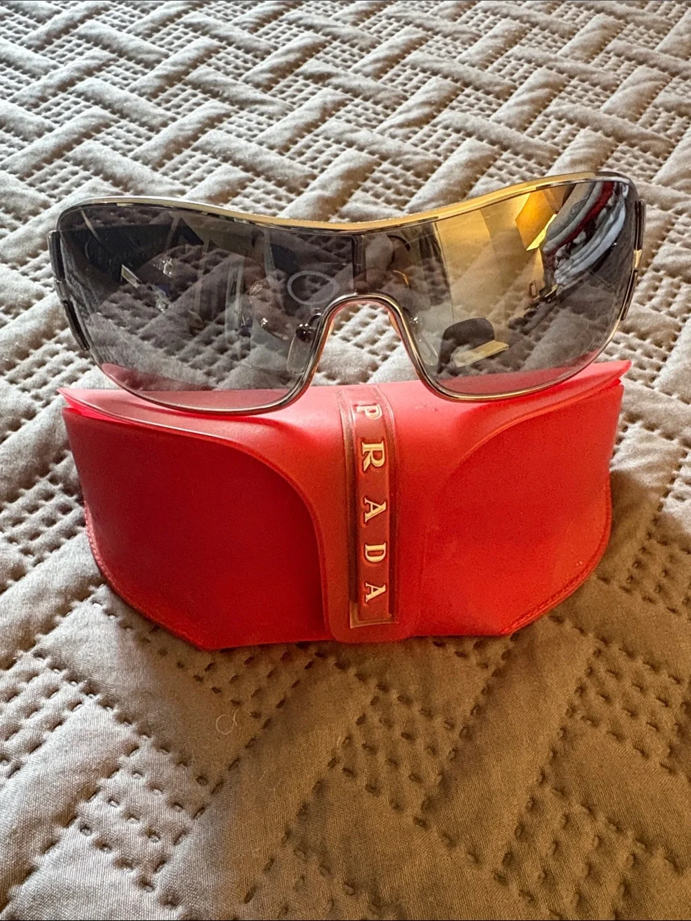 Prada Red Sunglasses Case with White Logo